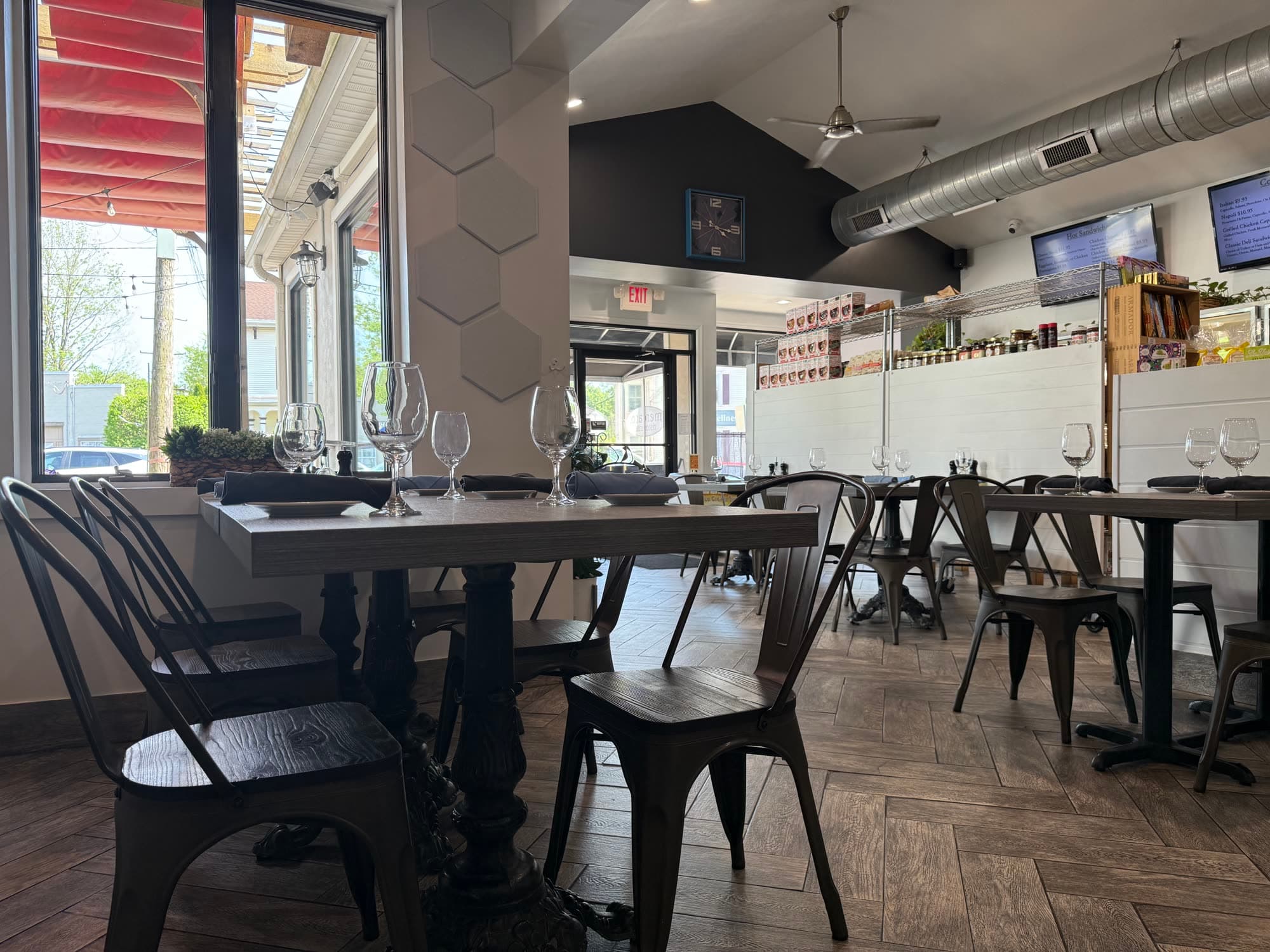 Mercato dining room at front windows